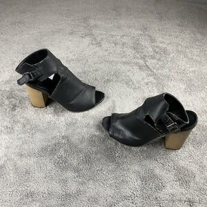 Simply Vera Size Wooden Platform Leather Open Toe Shoe Womens Size‎ 7 Black
